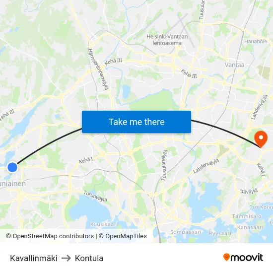 Kavalli Hill to Kontula map