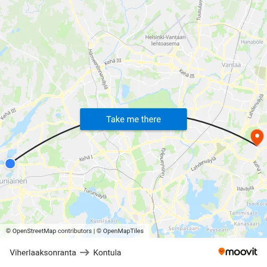 Viherlaakso Shore to Kontula map