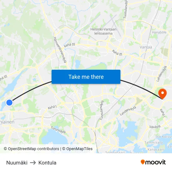 Nuumäki to Kontula map