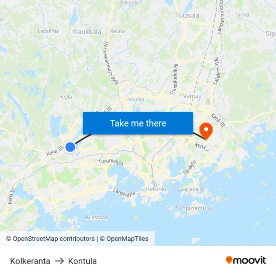 Kolkeranta to Kontula map