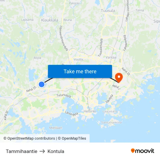 Tammihaka Road to Kontula map