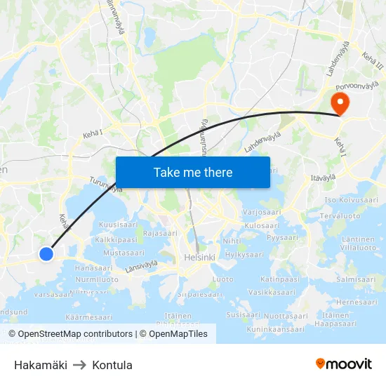 Hakamäki to Kontula map