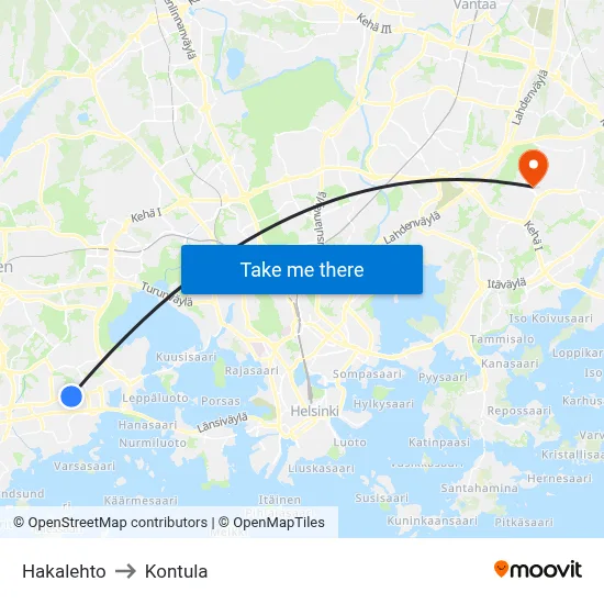 Hakalehto to Kontula map