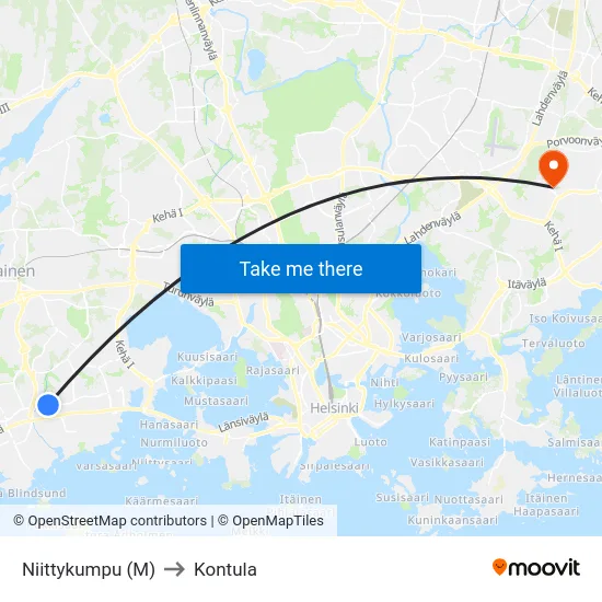 Niittykumpu (M) to Kontula map