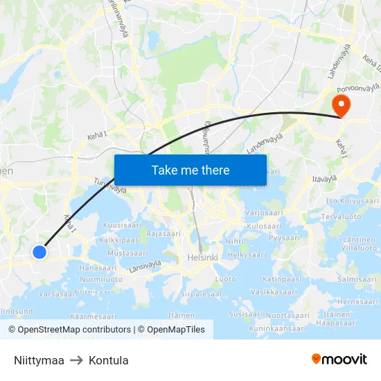 Niittymaa to Kontula map