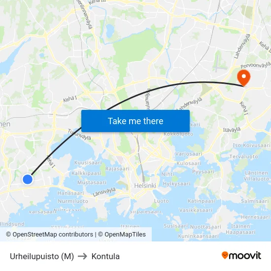 Urheilupuisto (M) to Kontula map