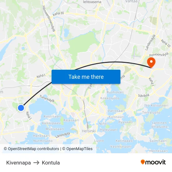 Kivennapa to Kontula map