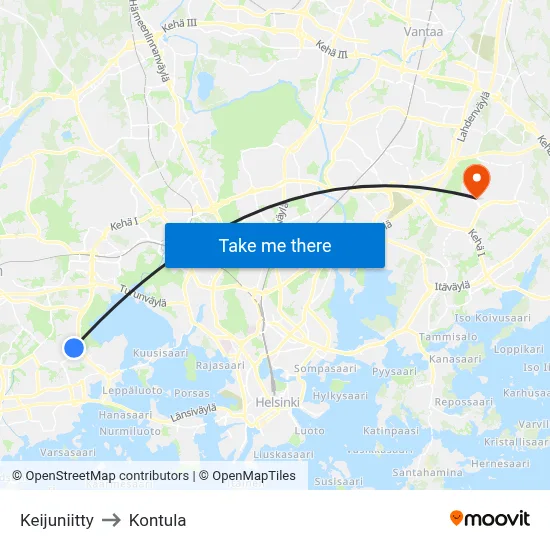 Fairy Meadow to Kontula map