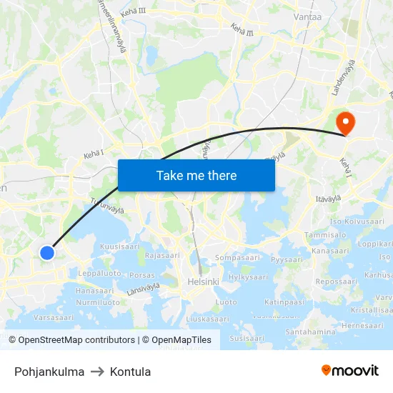 Pohjankulma to Kontula map