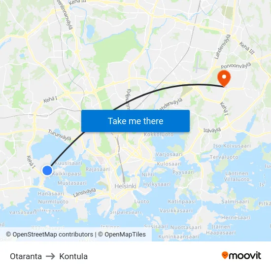 Otaranta to Kontula map
