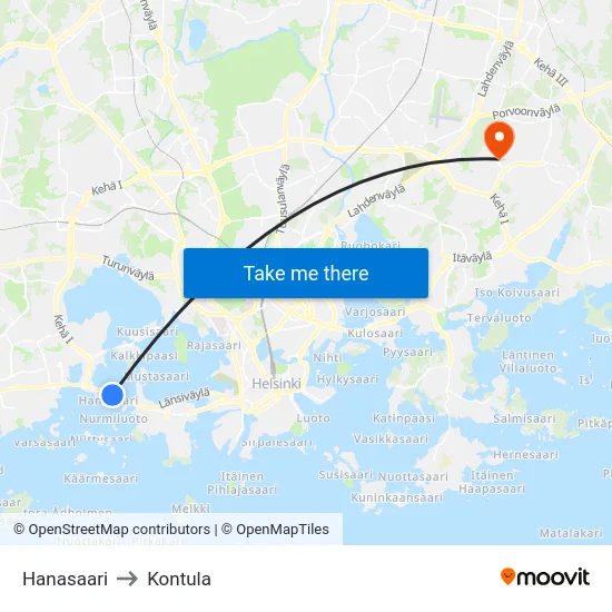 Hanasaari to Kontula map