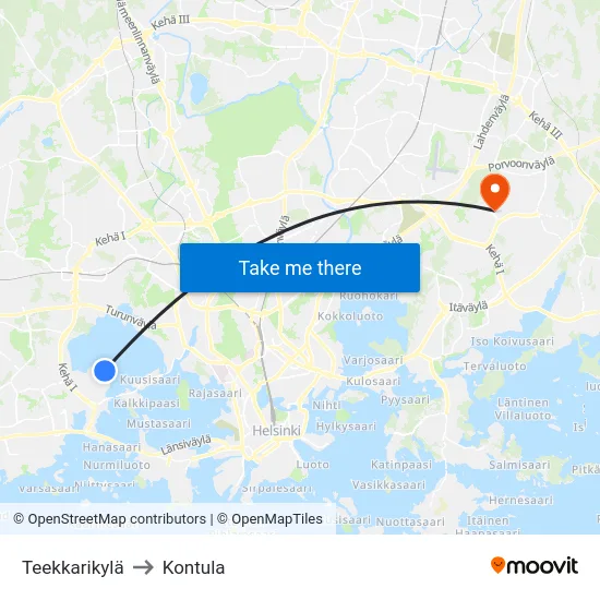 Teekkarikylä to Kontula map