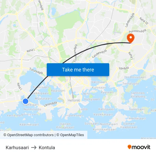 Karhusaari to Kontula map