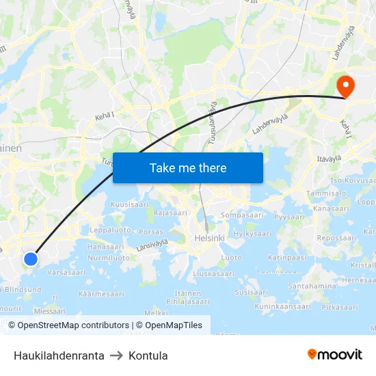 Haukilahti Shore to Kontula map