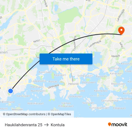 Haukilahti Shore 25 to Kontula map