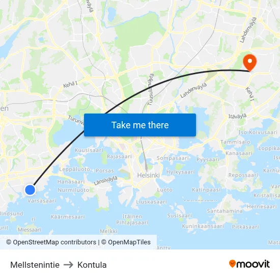Mellsten Road to Kontula map