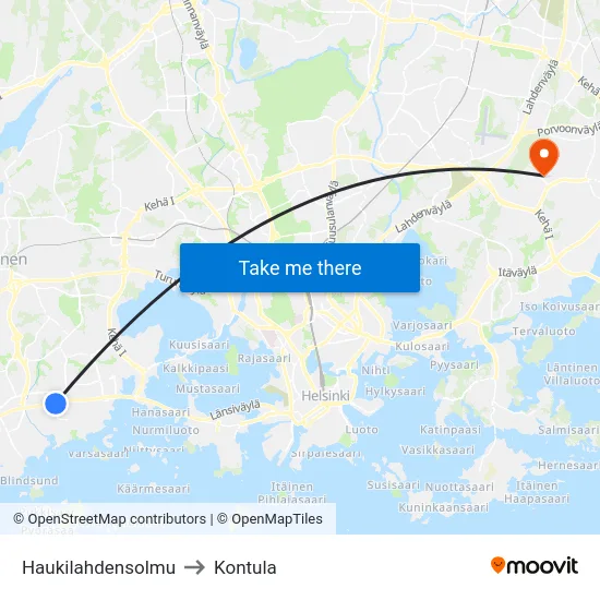 Haukilahdensolmu to Kontula map