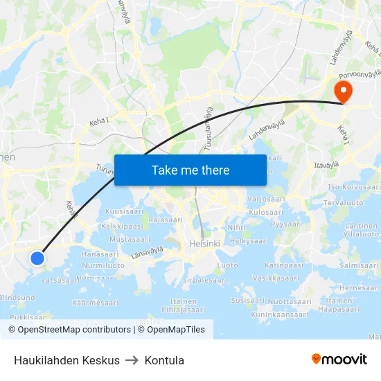 Haukilahden Keskus to Kontula map