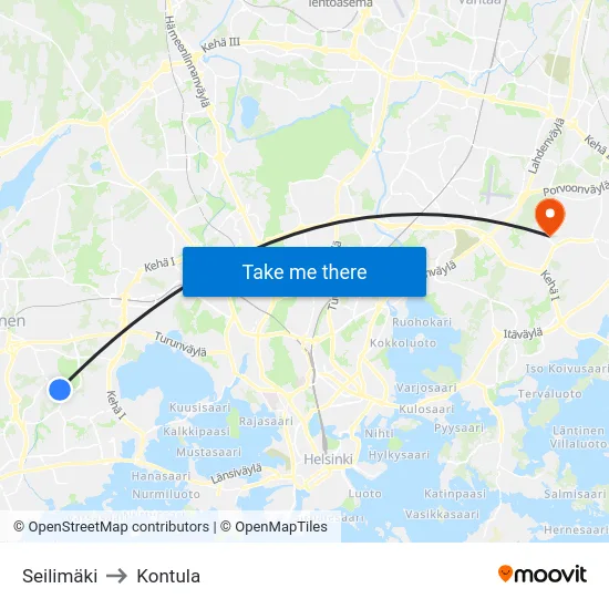 Seilimäki to Kontula map