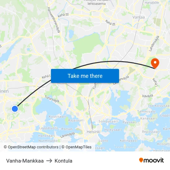 Old Mankkaa to Kontula map