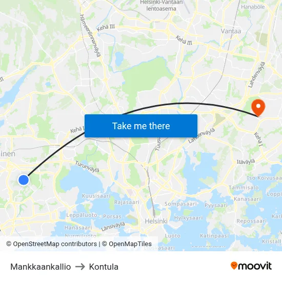 Mankkaa Hill to Kontula map