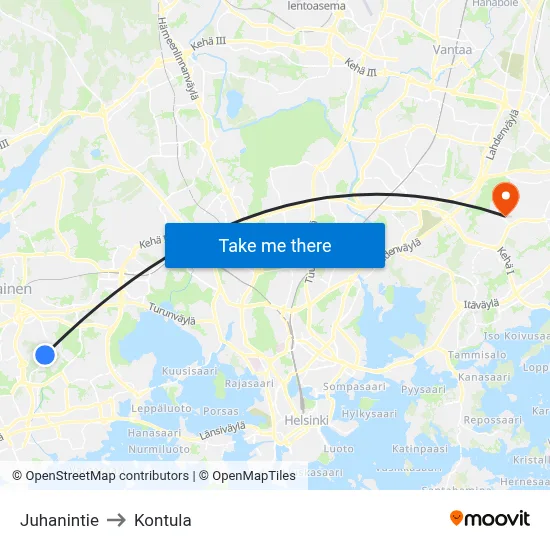 Juhanintie to Kontula map