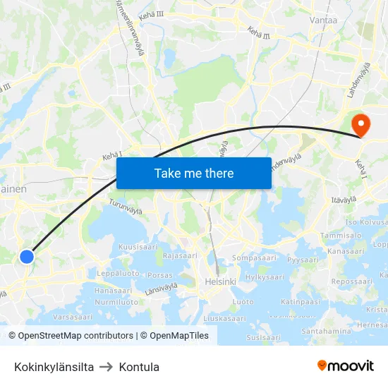 Kokinkyläbridge to Kontula map