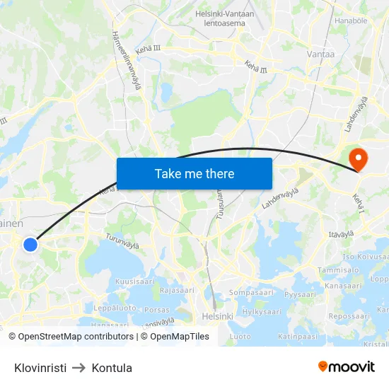 Klovinristi to Kontula map