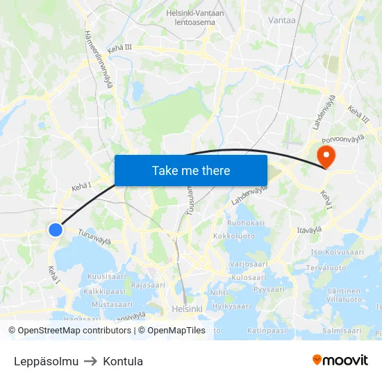 Leppäsolmu to Kontula map