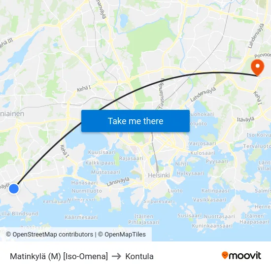 Matinkylä (M) [Iso-Omena] to Kontula map