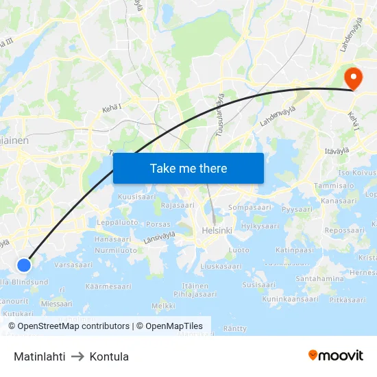 Matinlahti to Kontula map