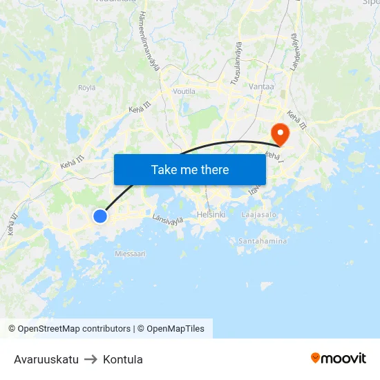 Space Street to Kontula map