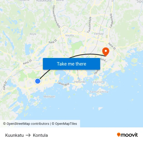 Kuunkatu to Kontula map