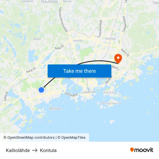 Spring Rock to Kontula map