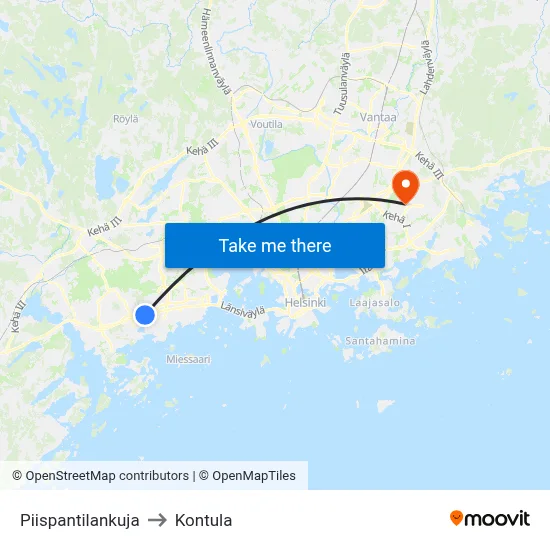 Bishop's Estate Lane to Kontula map
