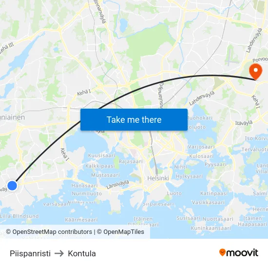 Piispanristi to Kontula map