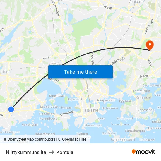Niittykumpu Bridge to Kontula map