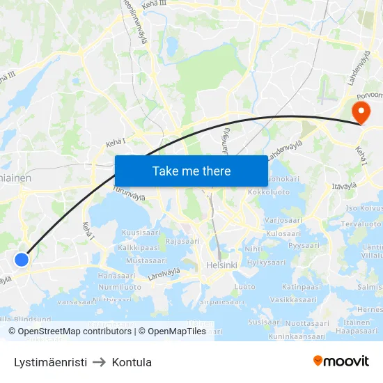 Lystimäenristi to Kontula map