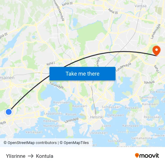 Upper Slope to Kontula map