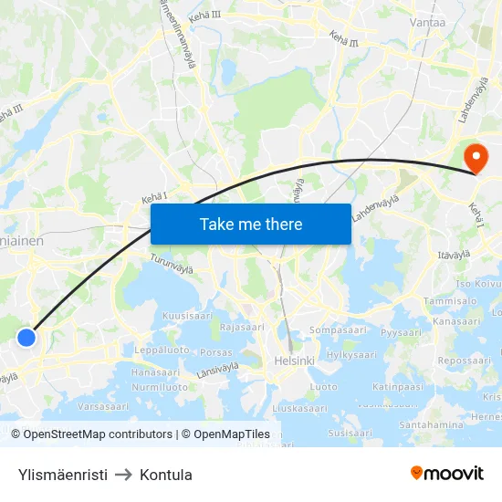 Ylismaki Crossing to Kontula map