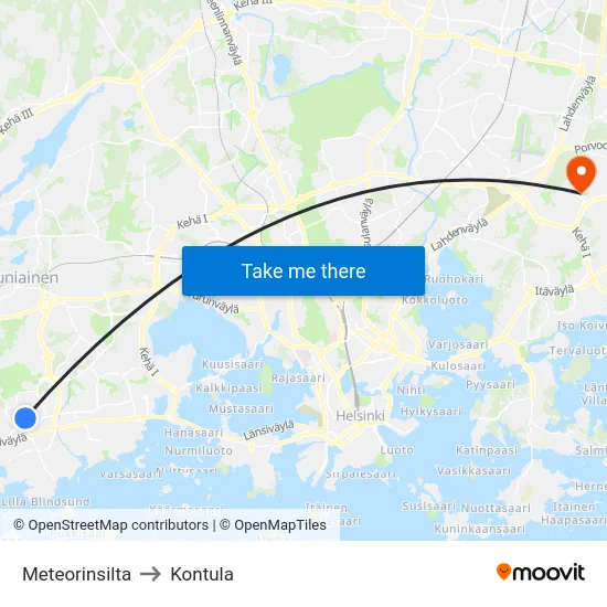 Meteorinsilta to Kontula map