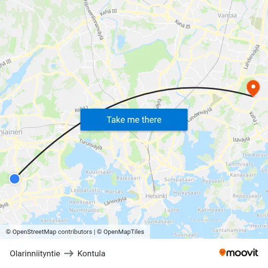 Olarinniitty Road to Kontula map