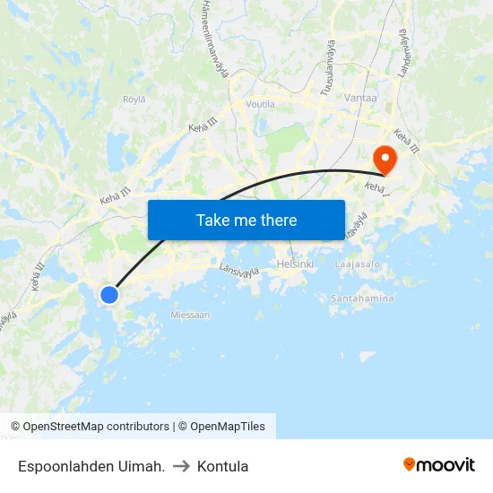 Espoonlahti Swimming Hall to Kontula map