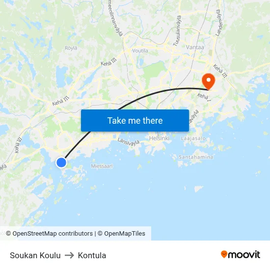 Soukka School to Kontula map