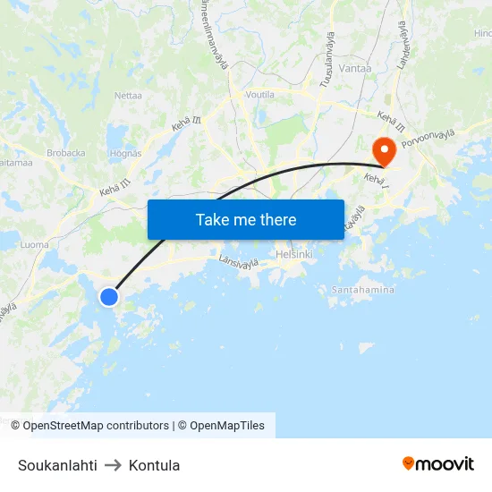 Soukanlahti to Kontula map