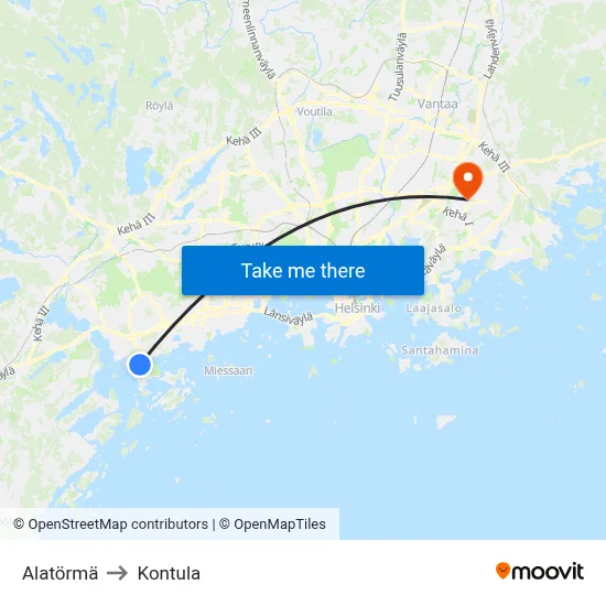 Lower Bank to Kontula map