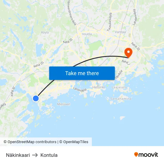 Nakin Circle to Kontula map