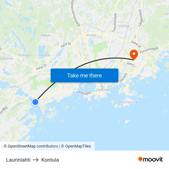 Laurinlahti to Kontula map