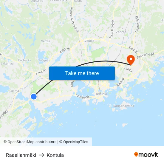 Raasilanmäki to Kontula map