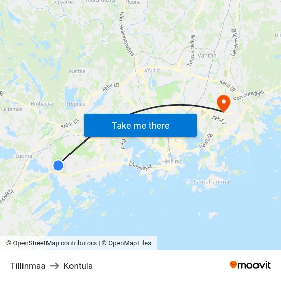 Tillinmaa to Kontula map